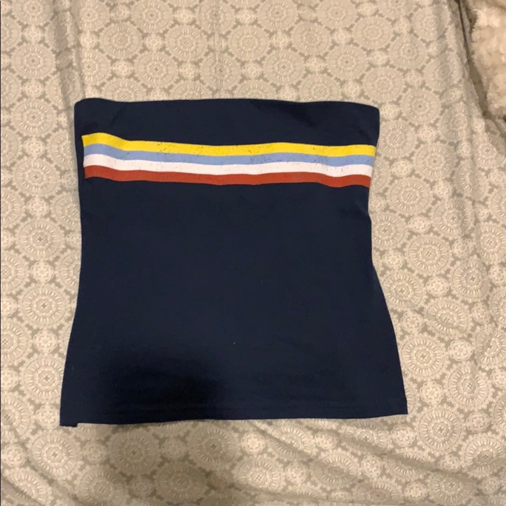 Strapless navy blue stripped tube top